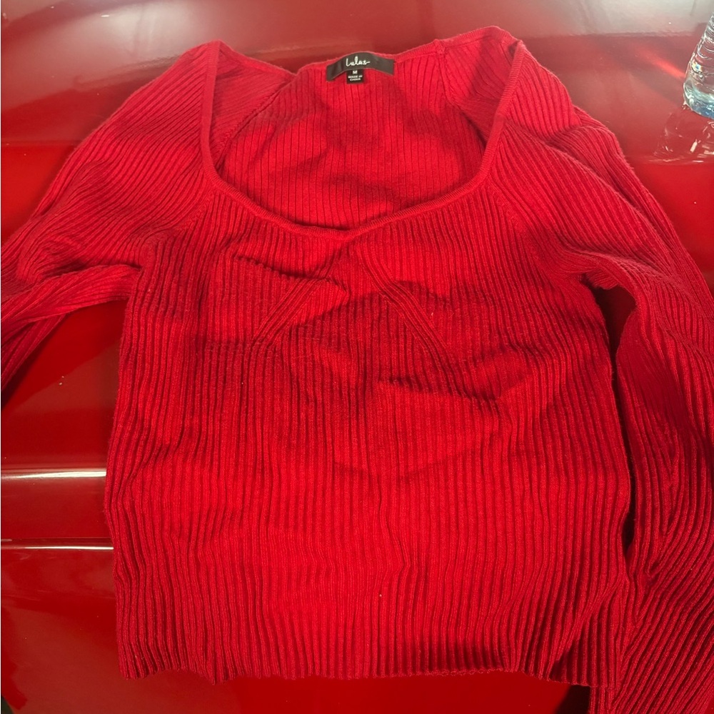 Lulu's Vibrant Red V-Neck Sweater